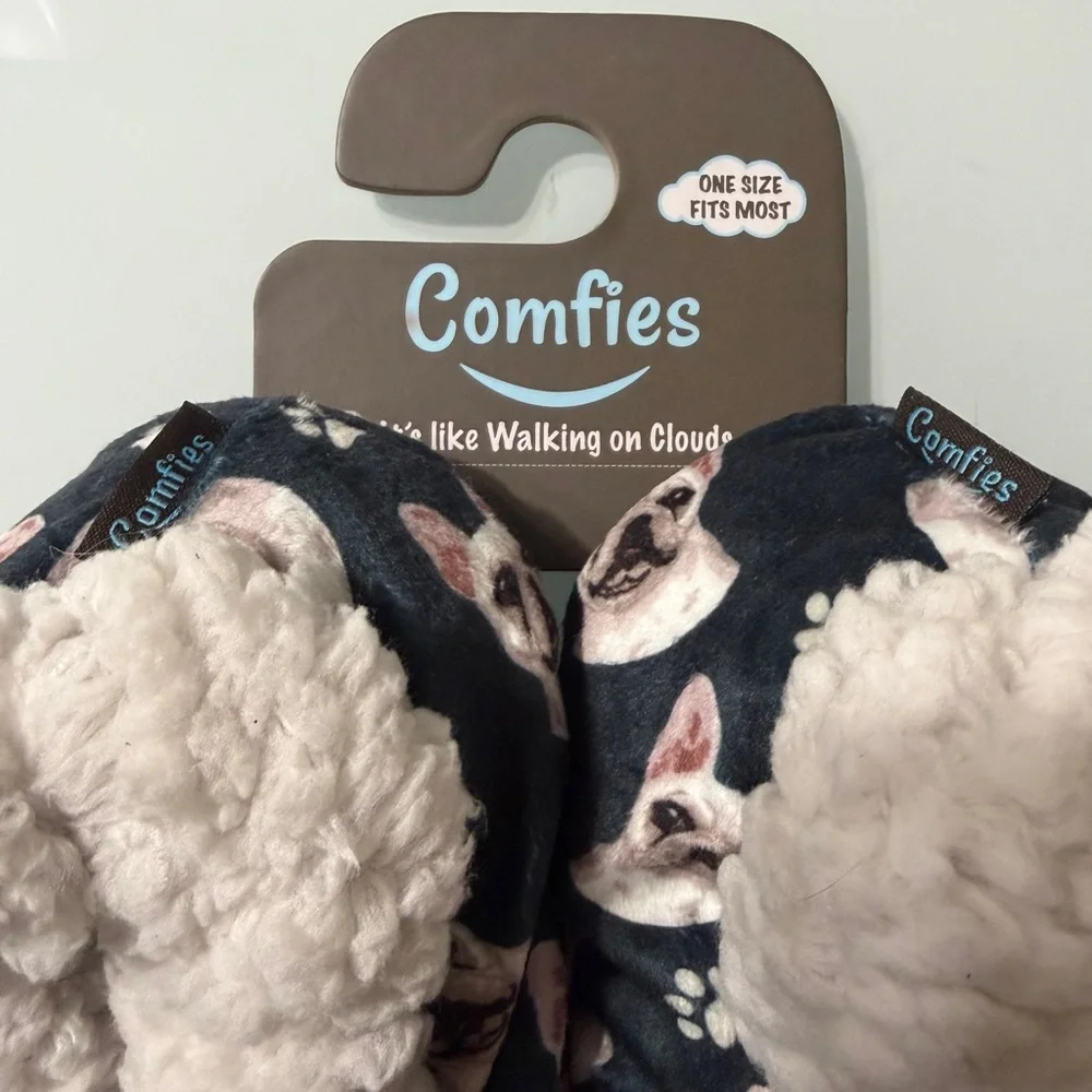 Dog Print Slippers - Navy and White